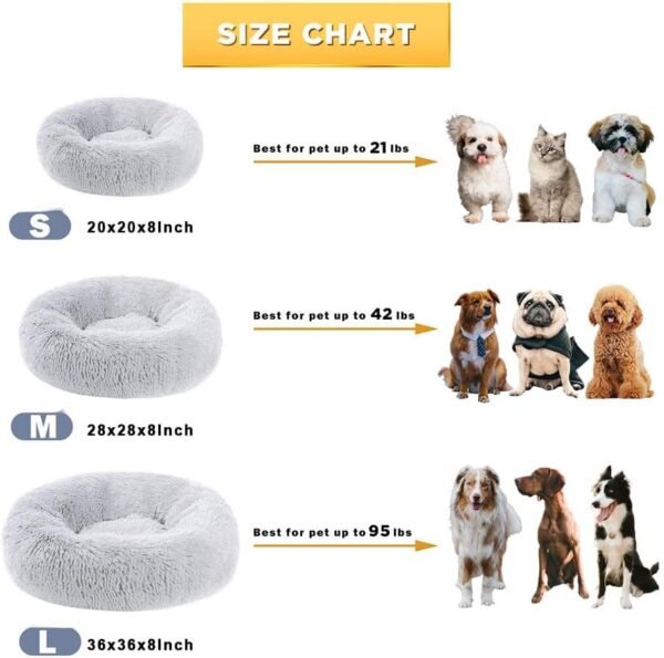 Dog Bed Calming Dog Beds for Small Medium Dogs - Round Donut Washable Dog Bed, Anti-Slip Faux Fur Fluffy Donut  Anxiety Cat Bed(Light Grey 28") - Image 2