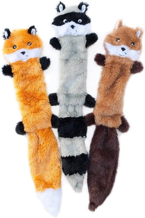 Fox, Raccoon, & Squirrel - No Stuffing Squeaky Dog Toys, Unstuffed Chew Toy for Small & Medium Breeds, Bulk Multi-Pack of 3 Soft Plush Toys, Flat No Stuffing Puppy Toys - 18"