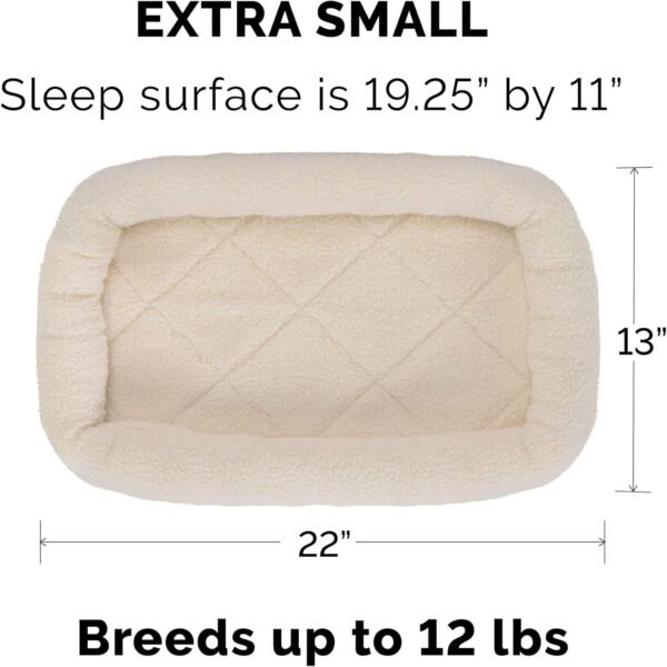 Dog Bed for Extra Small Dogs & Indoor Cats, 100% Washable, Sized to Fit Crates - Sherpa Fleece Bolster Crate Pad - Cream, Extra Small - Image 2