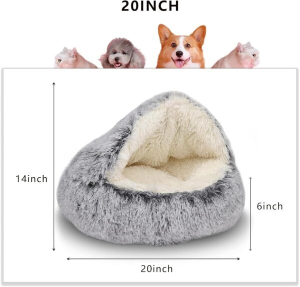 Calming Donut Pet Bed for Cats or Small Dogs, Anti-Slip & Water-Resistant Bottom, Super Soft Durable Fabric Pet Supplies, Machine Washable Machine Round cat dogbed (Small, Grey) - Image 2