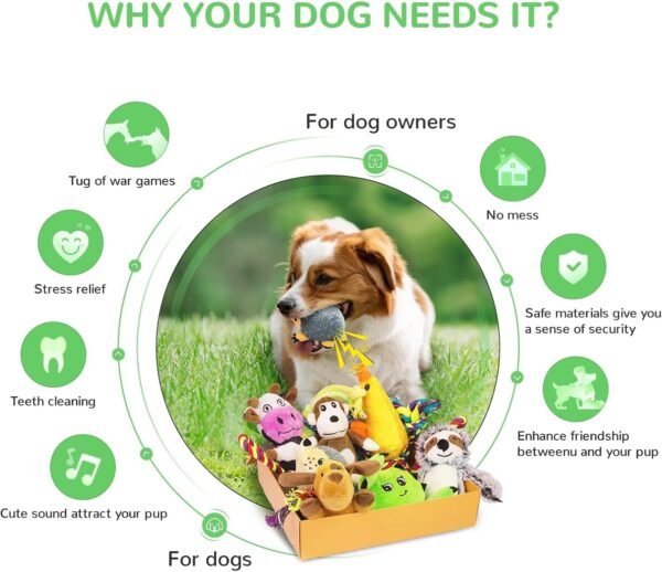 Dog Squeaky Toys for Small Dogs, 12 Pack Puppy Toys for Teething, Cute Small Dog Toys Stuffed Plush Dog Toy Bundle, Natural Cotton Puppy Rope Toy, Puppy Chew Toys to Keep Them Busy - Image 2