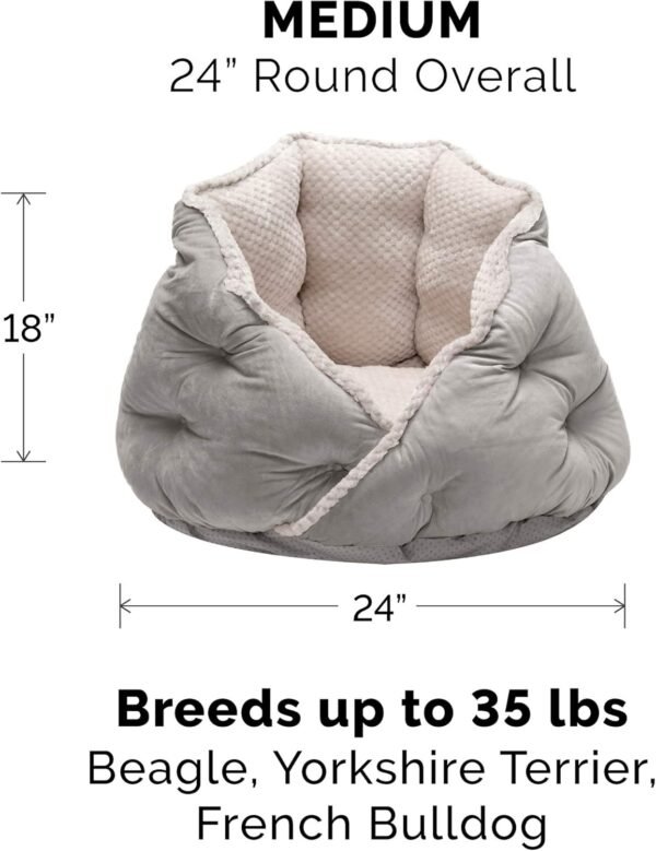 24" Round Pet Bed for Indoor Cats & Medium/Small Dogs, 100% Washable, For Pets Up to 35 lbs - Minky Plush & Velvet Hug Bed - Silver Gray, 24-inch - Image 2