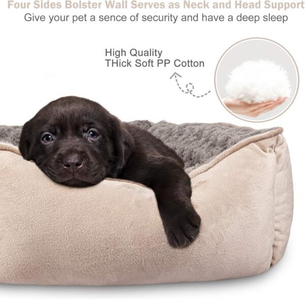 Rectangle Dog Bed for Large Medium Small Dogs Machine Washable Sleeping Sofa Non-Slip Bottom Breathable Soft Puppy Bed Durable Orthopedic Calming Pet , Multiple Size, Beige - Image 2