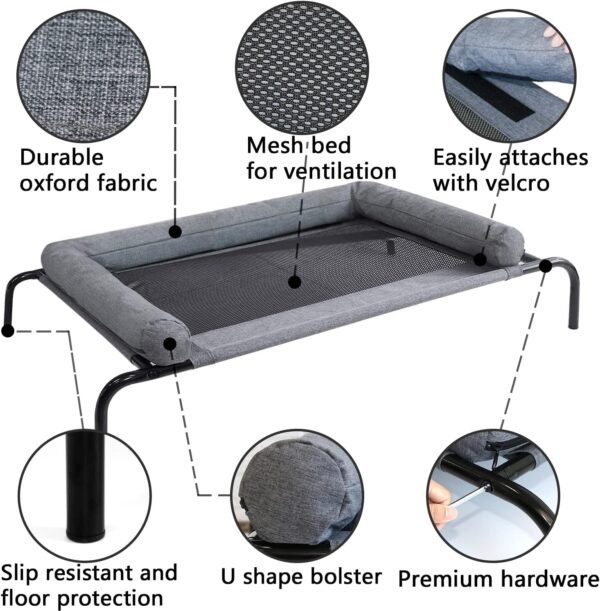 Cooling  Pet Cushion Bed Raised Dog Cots Beds for Small Dogs, Portable Indoor & Outdoor Pet Hammock Bed, Frame with Breathable Mesh and Removable Bolsters (42 Inch) - Image 2