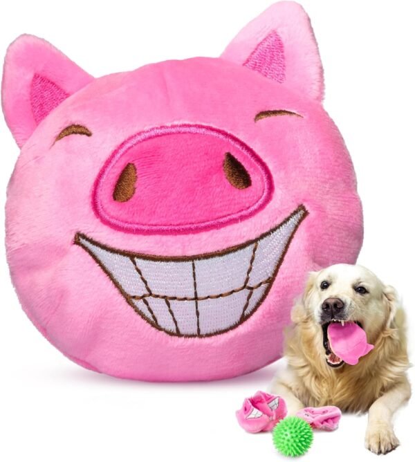 Dog Toys for Aggressive Chewers (3in1) - Squeaky and Interactive - for Medium Dogs, Large & Small Breeds - Puppy Teething Chew Toy -  - Pink
