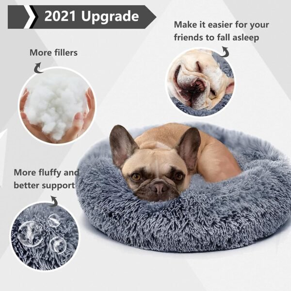 Calming Dog Beds for Small Dogs Clearance Washable Fluffy Luxury Anti-Slip, Waterproof Base Donut Pet Bed with Fur Blanket - Image 2