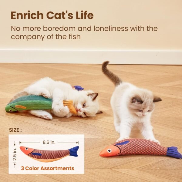 Cat Toys Saury Fish, 3 Pack, Catnip Crinkle Sound, Soft and Durable, Interactive Ki Kicker for Indoor Kitty Exercise 9.4 Inches for All Breeds - Image 2