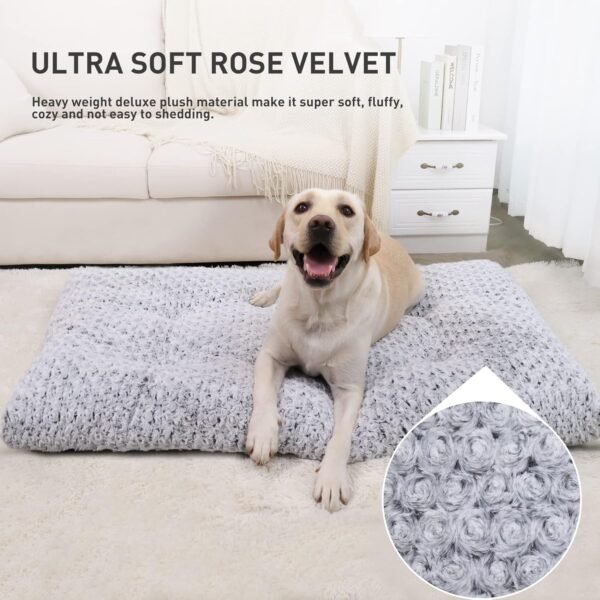 Washable Dog Bed Deluxe Plush Dog Crate Beds Comfy Kennel Pad Anti-Slip Pet Sleeping Mat for Large, Jumbo, Medium, Small Dogs Breeds, 35" x 23", Gray - Image 2