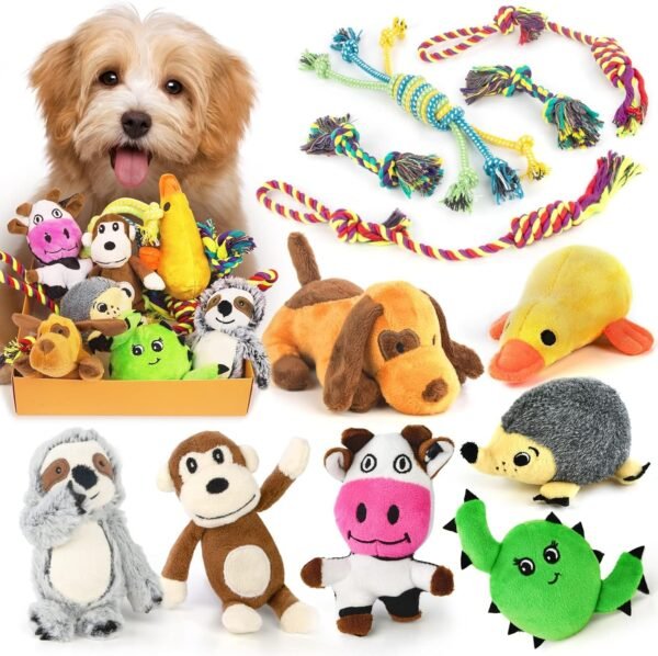 Dog Squeaky Toys for Small Dogs, 12 Pack Puppy Toys for Teething, Cute Small Dog Toys Stuffed Plush Dog Toy Bundle, Natural Cotton Puppy Rope Toy, Puppy Chew Toys to Keep Them Busy